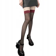 Skarpetki damskie - Pończochy zakolanówki gładkie z satynowym bordowym wykończeniem eleganckie - miniaturka - grafika 1
