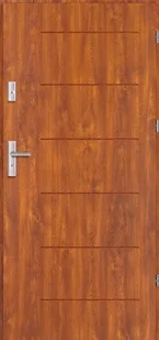 Drzwi wejściowe LINEA 1 90 cm prawe złoty dąb - Drzwi zewnętrzne - miniaturka - grafika 1