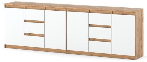 Komoda Duża 240cm Szafka Skandynawska 6 Szufladami Dąb Wotan Biały Mat