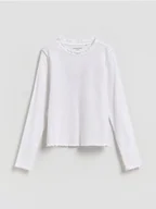 Bluzki dla dziewczynek - Reserved - Bawełniana koszulka w prążki - biały - miniaturka - grafika 1