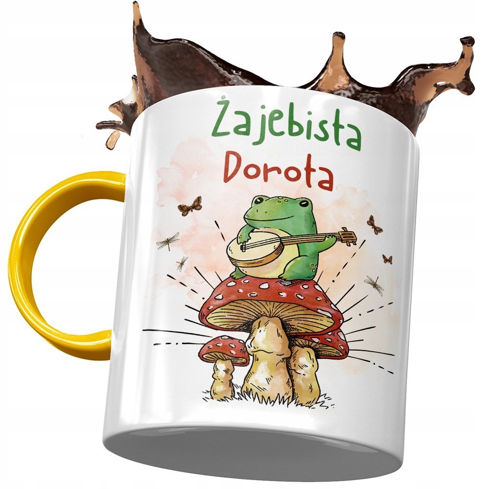 Kubek Żółty Dla Doroty Żony Koleżanki na Prezent z Nadrukiem ze Zdjęciem + Opakowanie na prezent (wzór 03)