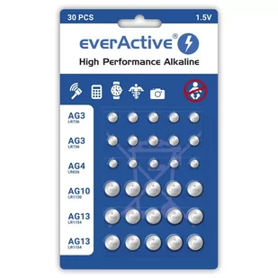 EverActive zestaw 30 sztuk baterii alkalicznych mini 10 x G3 LR41 5 x G4 LR626 5 x G10 LR1130 10 x G13 LR1154 AGMIX30BL - Baterie i akcesoria - miniaturka - grafika 2