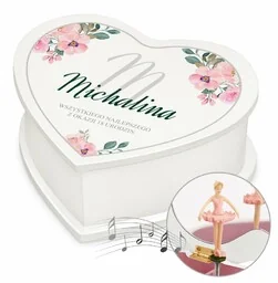 Szkatułka na biżuterię w kształcie serca z pozytywką i nadrukiem dla niej na 18 urodziny - Pozytywki dla dzieci - miniaturka - grafika 1