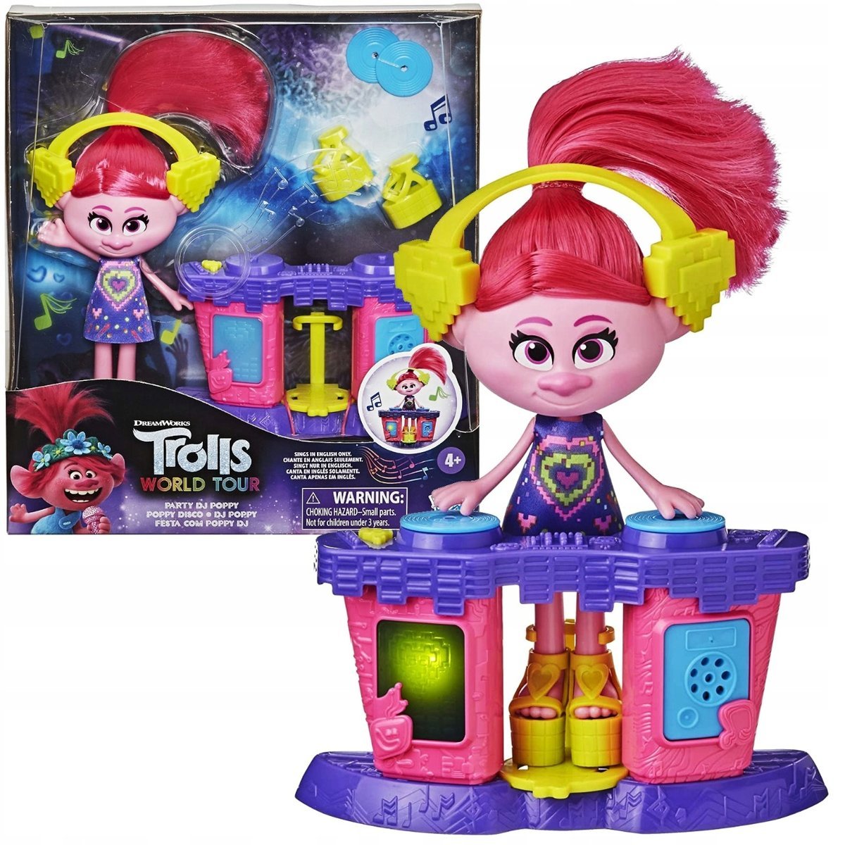 HASBRO TROLLS DJ POPPY FIGURKA Z AKCESORIAMI I MUZYKĄ ZABAWKA DLA DZIECI 4+
