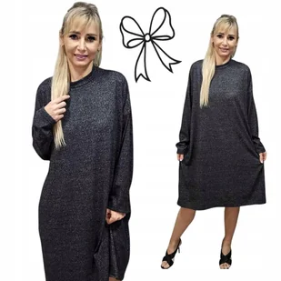 CIEPŁA SUKIENKA SWETERKOWA luźna oversize długi rękaw półgolf 54 56 7xl 8xl - Sukienki - miniaturka - grafika 1