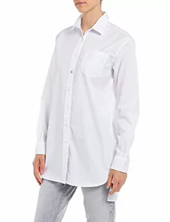 Koszule damskie - Replay Damska koszula z długim rękawem z bawełny, 001 White, L - grafika 1