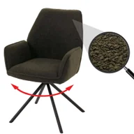 Krzesła - Krzesło do jadalni HWC-G67, podłokietnik krzesła kuchennego, automatyczna pozycja obrotowa, tkanina/tekstylia bouclé Oeko-Tex MVG ~ oliwkowa zieleń - miniaturka - grafika 1