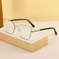 Okulary korekcyjne, oprawki, szkła - Damskie okulary Kocie Oczy zerówki do komputera BLUE LIGHT z fleksami 25145 Złoty/Czarny - miniaturka - grafika 1
