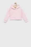 Bluzy dla dziewczynek - Guess bluza dziecięca kolor różowy z kapturem z nadrukiem - miniaturka - grafika 1