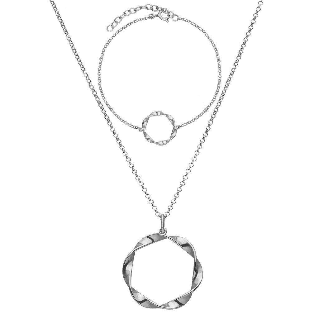 Srebrny komplet NASZYJNIK i BRANSOLETKA kółko spir