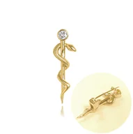 Broszki - MINET Pozłacana srebrna broszka laska Eskulapa z białą cyrkonią - miniaturka - grafika 1