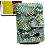 Portfele - Mały skórzany portfel damski PETERSON niebieska portmonetka na zatrzask suwak i bigiel rozbudowany na karty i bilon pudełko na prezent ochrona RFID .. - miniaturka - grafika 1