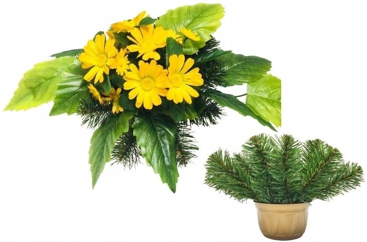 STROIK ŻÓŁTE KWIATY doniczka zalewana cemenciak na grób bukiet wiązanka