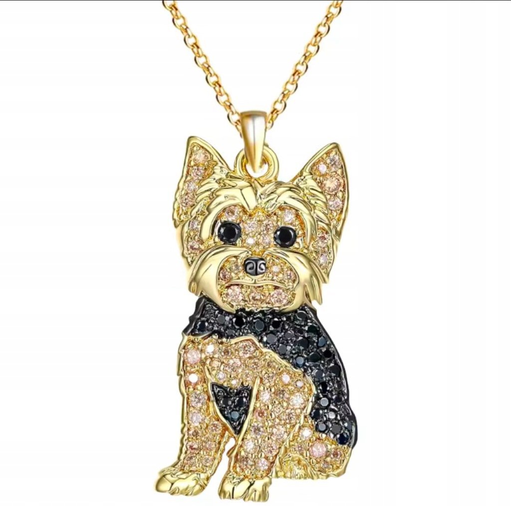 Naszyjnik Wisiorek York z Diamencikami Kryształkami Yorkshire Terrier Pies