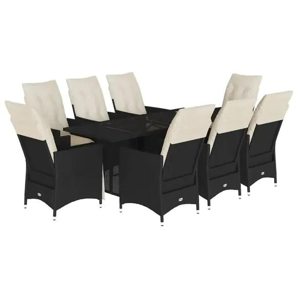 Zestaw mebli ogrodowych czarny, rattan PE, stół 190x80x75 cm, fotele 56x5