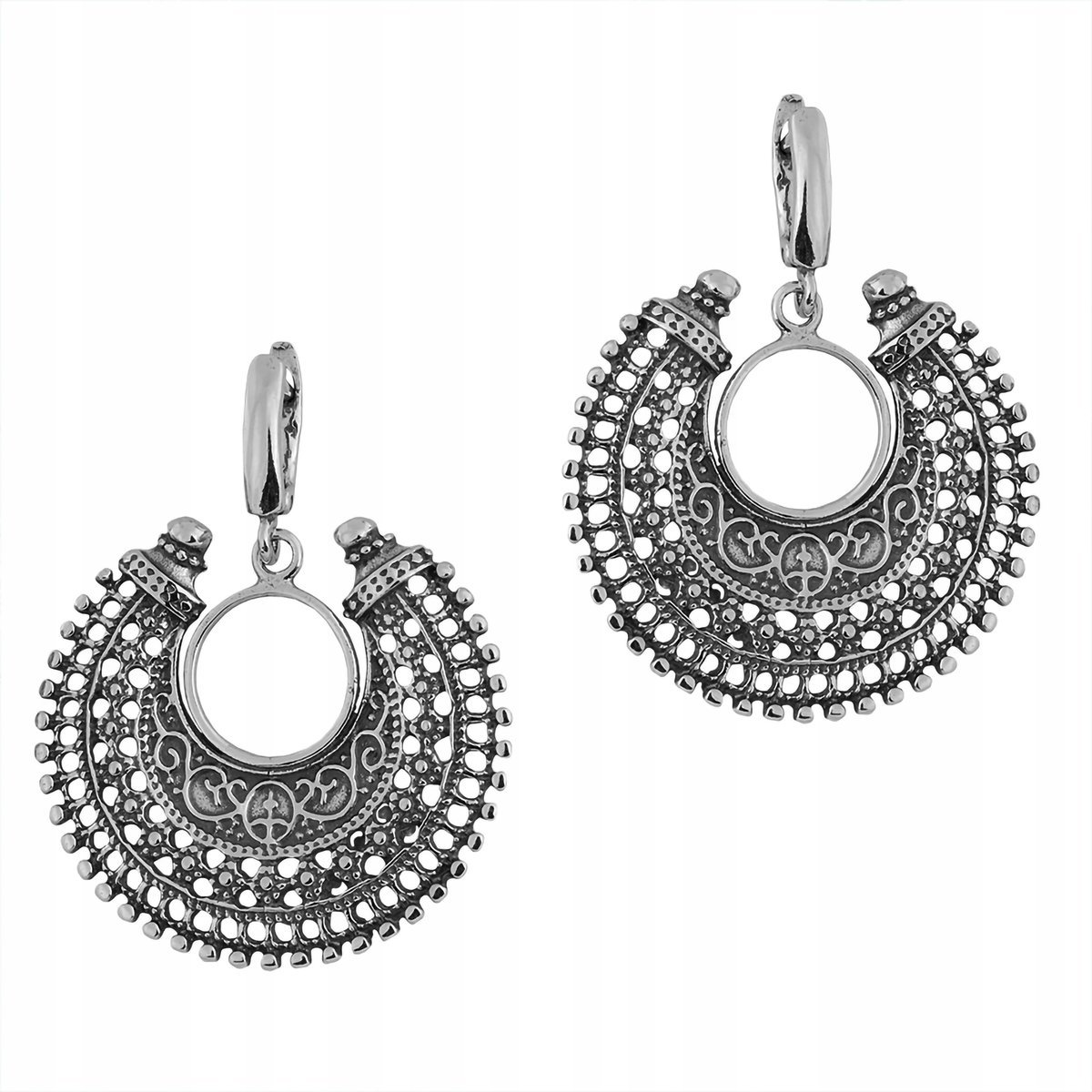 Kolczyki Półksiężyce Srebrne 925 Oksydowane Ażurowe Etniczne Boho dla Niej