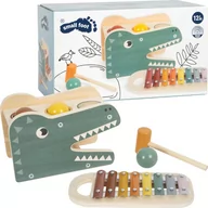 Figurki dla dzieci - Drewniane cymbałki Ksylofon Dinozaur Instrument muzyczny 2w1 Przebijanka z piłkami Wbijak Młotek - miniaturka - grafika 1