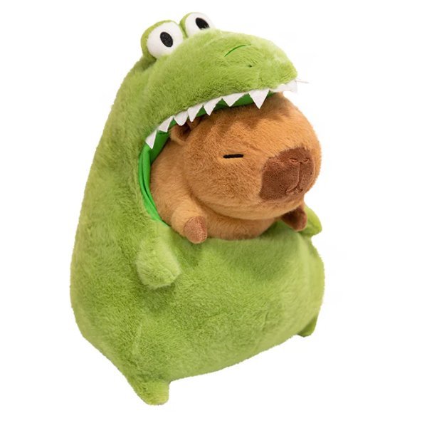 MASKOTKA KAPIBARA W STROJU DINOZAURA 2W1 – PLUSZOWA ZABAWKA 35 CM