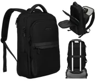 Torby podróżne - Plecak damski męski unisex czarny duży podróżny pojemny i rozbudowany PETERSON bagaż podręczny uchwyt do walizki kieszeń na laptopa - miniaturka - grafika 1