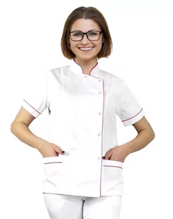 Żakiet kosmetyczny  fartuch medyczny biały z lamówką amarant 36 - Odzież medyczna - miniaturka - grafika 1