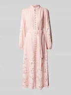 Sukienki - Sukienka koktajlowa lniana z obszyciem z koronki - miniaturka - grafika 1