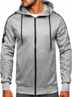 Bluzy sportowe męskie - Szara rozpinana bluza męska z kapturem Denley 27B8120 - miniaturka - grafika 1