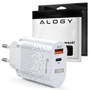 Ładowarki do telefonów - Ładowarka sieciowa Alogy szybka USB + USB-C Type C QC 3.0 PD 20W Biała + Kabel 1m USB-C - miniaturka - grafika 1