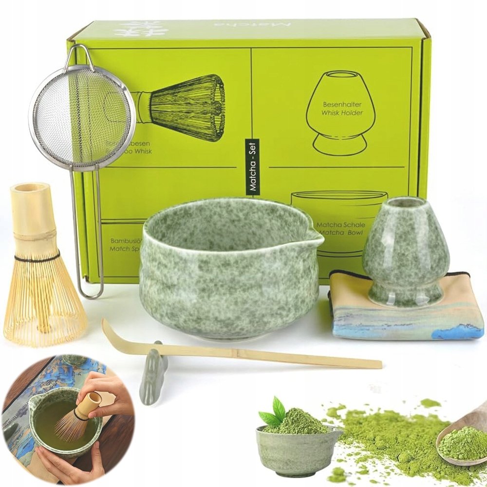 Zestaw Prezentowy Do Herbaty Matcha Czarka Miotełka Podstawka Łyżeczka