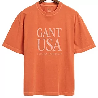 Koszulki męskie - GANT Męski t-shirt Sunfaded USA, Apricot Orange, S - grafika 1