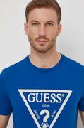 Koszulki męskie - Guess t-shirt bawełniany męski kolor niebieski z aplikacją - miniaturka - grafika 1