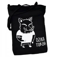 Torby i wózki na zakupy - TORBA bawełniana czarna 220g z nadrukiem DZIKA TORBA dzik siatka na zakupy - miniaturka - grafika 1
