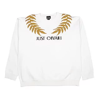 Swetry męskie - Just Cavalli Sweter męski, 100j biały żakard, XS - grafika 1