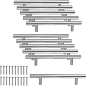 Zawiasy, okucia i inne akcesoria - 10 uchwytów do szafek kuchennych ze stali nierdzewnej, rozstaw osi 96 mm, uchwyty w kształcie litery T ze stali szczotkowanej, odpowiednie do drzwi s - miniaturka - grafika 1