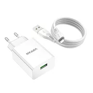 Ładowarki do telefonów - Ładowarka sieciowa Vipfan E03, 1x USB, 18W, QC 3.0 + kabel Lightning (biała) - miniaturka - grafika 1