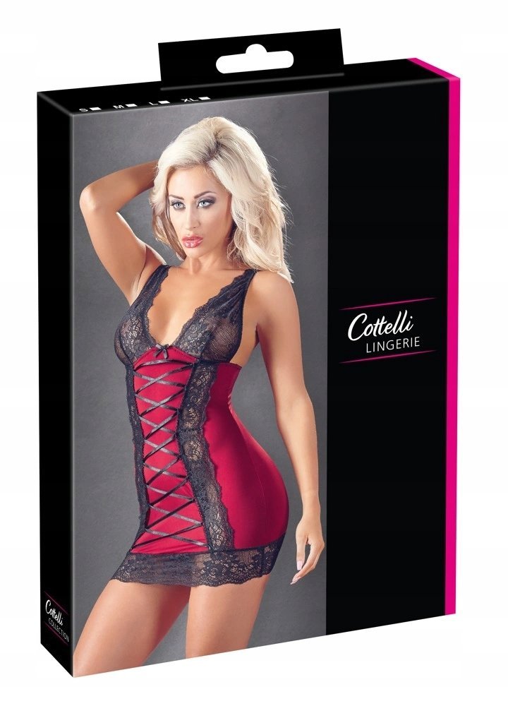 Cottelli Lingerie sukienka czerwona z koronką M, regulowane ramiączka