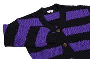 Swetry damskie - myMo Damski kardigan w paski z długim rękawem z dekoltem w serek akryl czarny liliowy rozmiar XS/S, czarny lilia, XS - miniaturka - grafika 1
