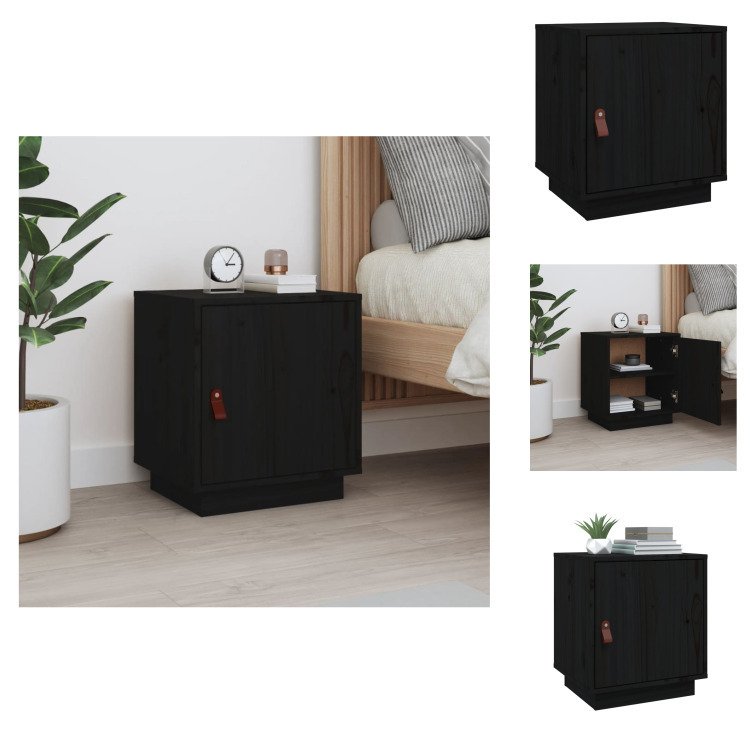 vidaXL Szafka nocna czarna 40x34x45 cm lite drewno sosnowe - Szafki nocne