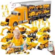Samochody i pojazdy dla dzieci - CIĘŻARÓWKA TRANSPORTOWA + POJAZDY BUDOWLANE 14w1 – Koparki, Spychacze, Dźwig, Walec ZABAWKA DLA DZIECKA 3+ LAT + EBOOK-1 - miniaturka - grafika 1