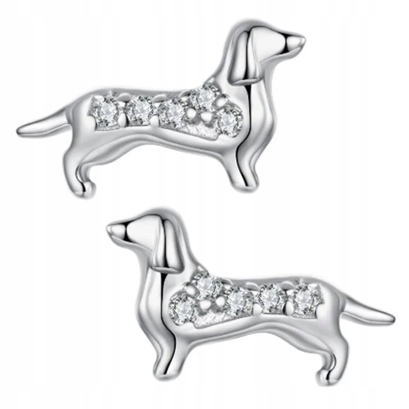 Kolczyki Srebrne Kolczyki Pies Jamnik Srebro 925 Kolczyki Trusky
