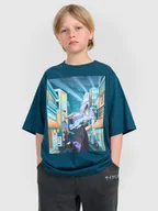 Koszulki dla chłopców - 4F T-shirt oversize z nadrukiem chłopięcy - turkusowy 122 (6-7 lat) - miniaturka - grafika 1