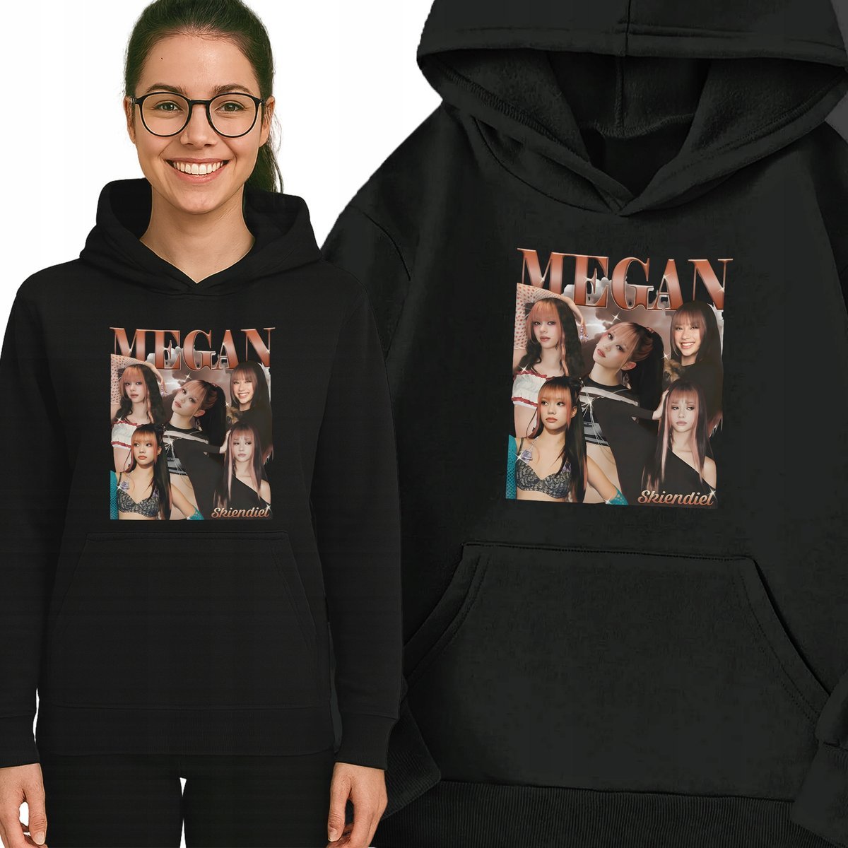 Bluza Czarna Z Kapturem KATSEYE MEGAN Muzyka K-pop Idolki Prezent - XL Wz