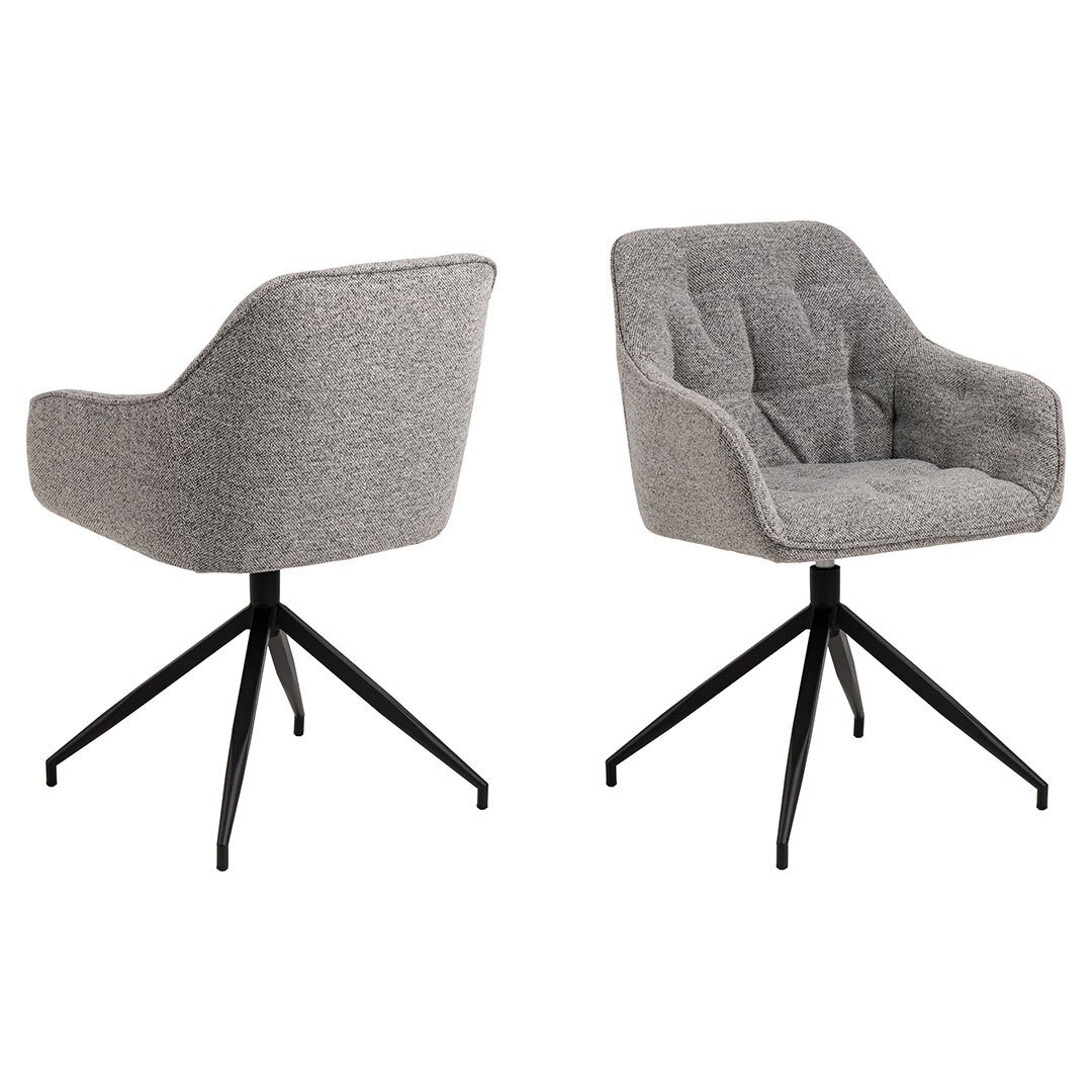 Krzesło do jadalni Brooke z podłokietnikiem i funkcją obrotową w kolorze jasnoszarym.