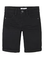 Spodenki damskie - NAME IT Boy szorty jeansowe slim fit długie, czarny denim - miniaturka - grafika 1