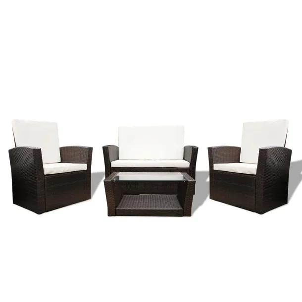 Zestaw Mebli Ogrodowych Rattanowych: Sofa, 2 Fotele, Stolik, Poduszki, Brą