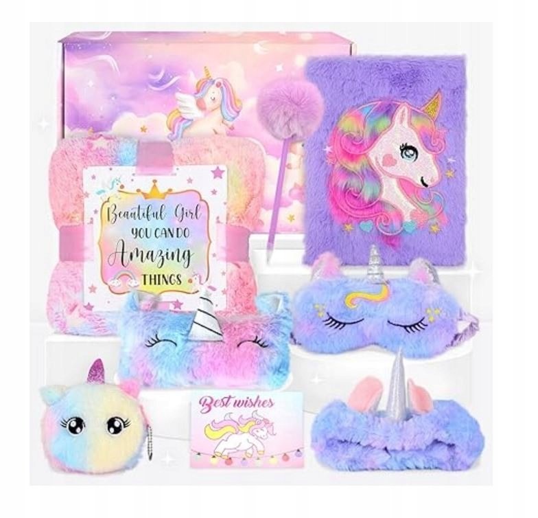ZESTAW PREZENTOWY JEDNOROŻEC DLA DZIEWCZYNEK ŚWIECĄCY KOC TORBA