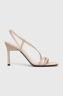 Calvin Klein sandały skórzane GEO STILETTO ASY SAN kolor beżowy HW0HW01609 - Sandały damskie - miniaturka - grafika 1