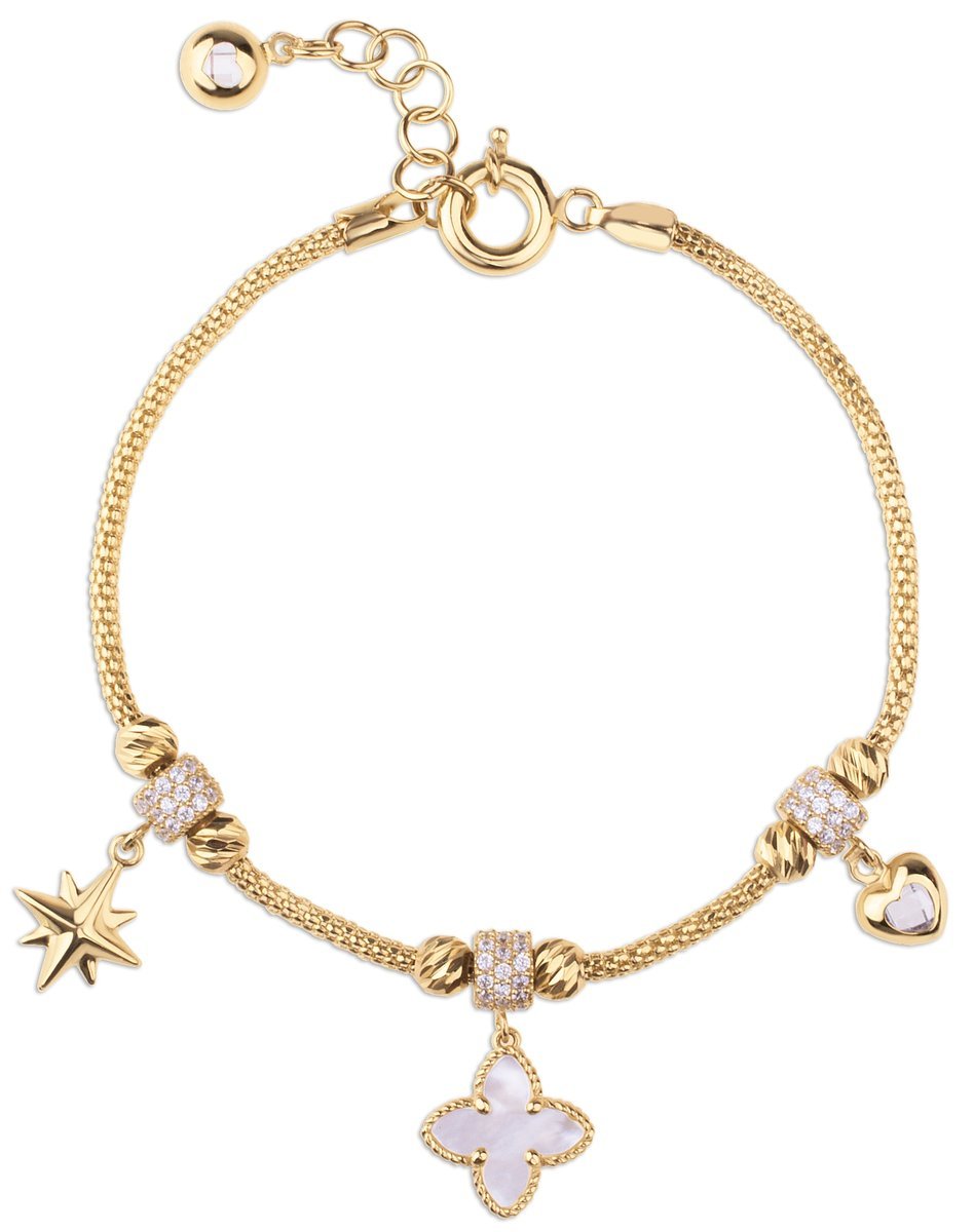 ZŁOTA BRANSOLETKA MODUŁOWA Z ZAWIESZKAMI I KAMIENIAMI MIDNIGHT 14KT 585