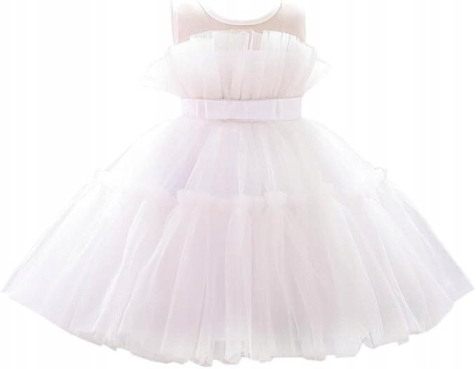 SHEIN BIAŁA SUKIENKA Z TIULEM DLA DZIEWCZYNKI 92-98 CM 1ŁUP