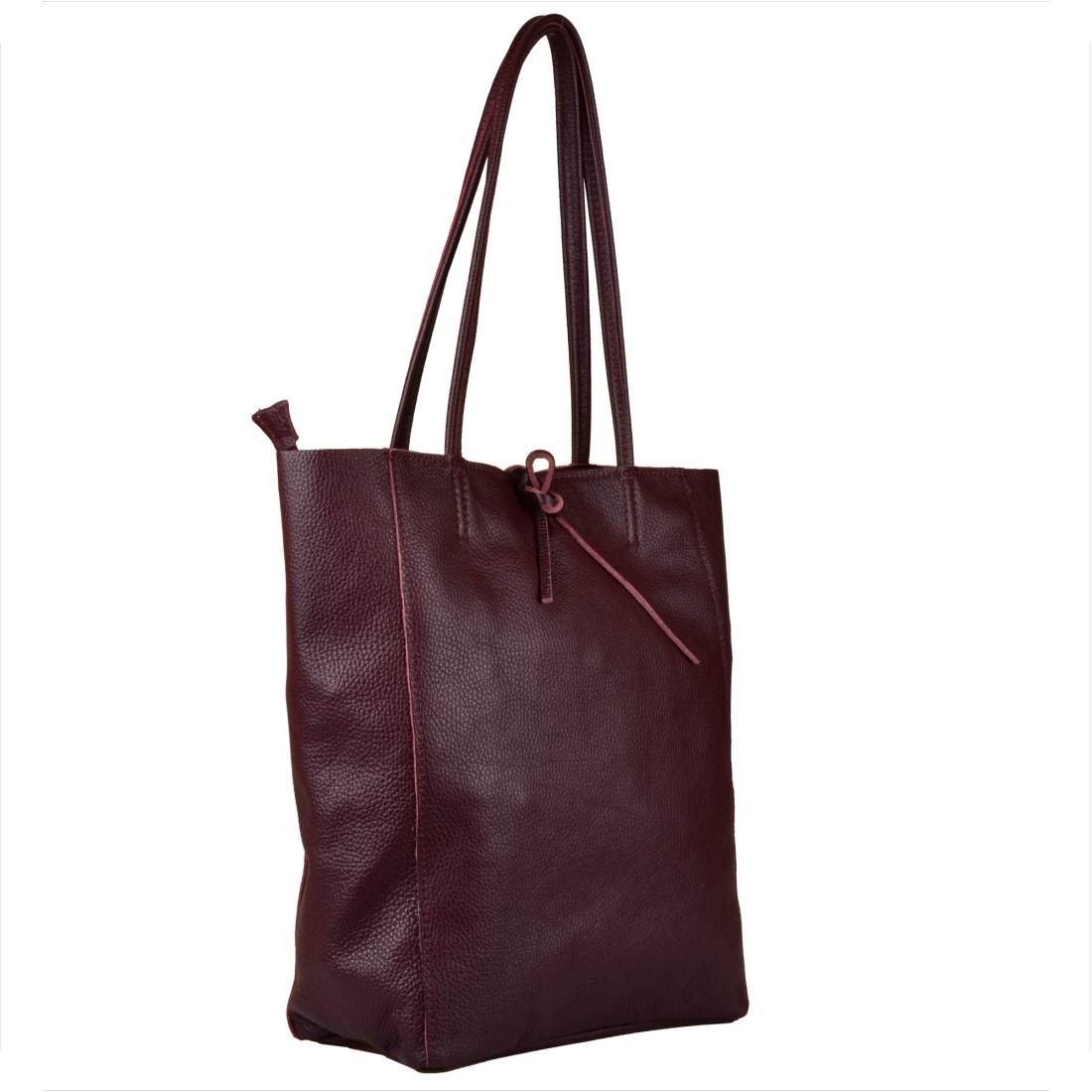 Torebka skórzana z zamkiem super lekka shopper bordowa XL