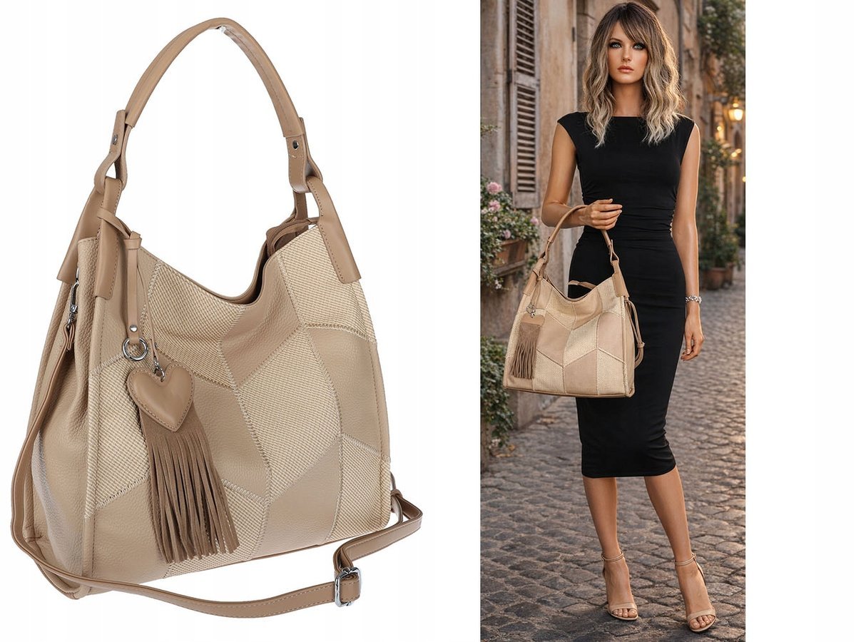 Torebka Damska Listonoszka Worek Shopper Torba na Ramię MC675 beżowa